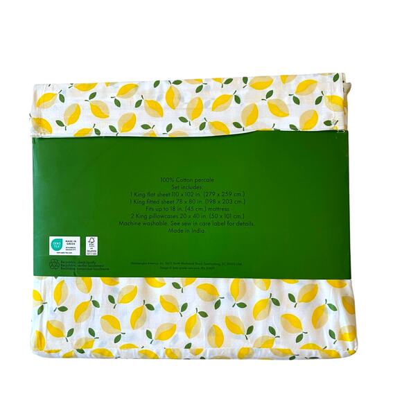 Kate Spade King Sheet Set 4pc Yellow Lemons on White 100% Cotton New - Picture 4 of 10